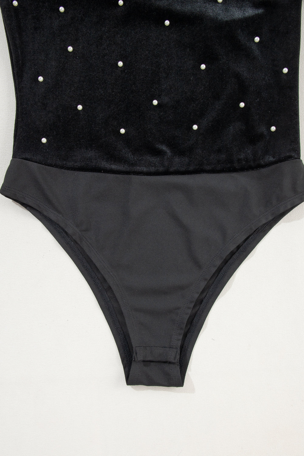 Black Velvet Beaded Long Sleeve V Neck Bodysuit