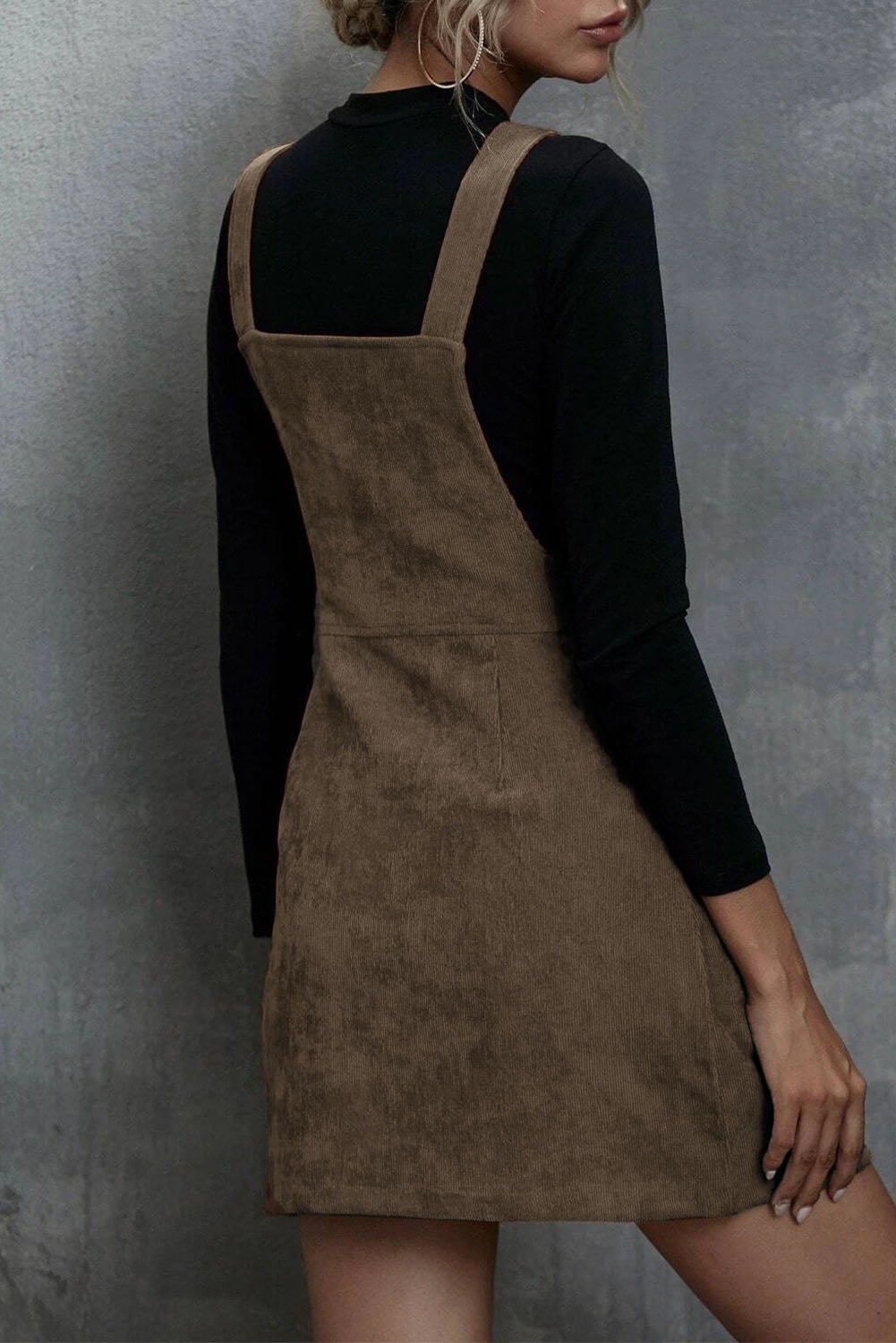 Brown O-ring Zip Up Pocketed Corduroy Dress